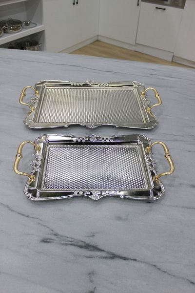 MİHMAN HOME Nostalgia Pattern Set of 2 Silver Trays