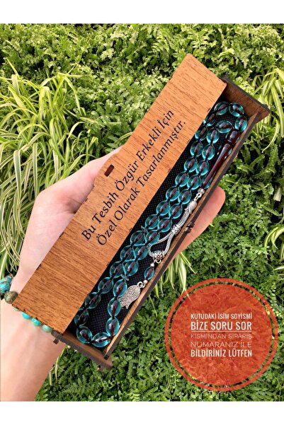 KANUNİ TESBİH قطع الشعير الأزرق السماوي صندوق خشبي مسحوق العنبر مسبحة