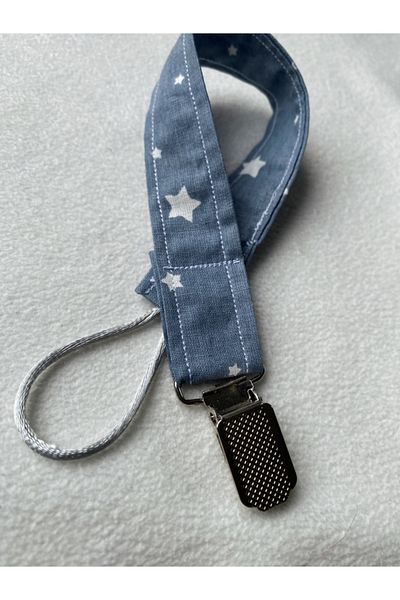GOER STORE 100% Cotton Fabric Pacifier Strap with Smoked Star Detail