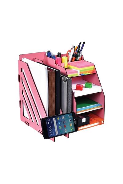 Ahşap Özel Tasarım Dekoratif Ofis Masa Üstü Organizer