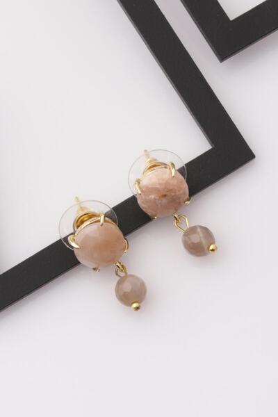 Alibaba Doğaltaş Moon Stone - أقراط من حجر الشمس الطبيعي باللون الذهبي