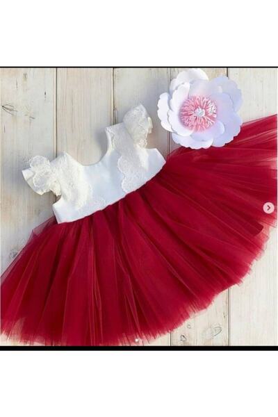 Mislina Girl's Top Lace Detailed Skirt Red Tutu