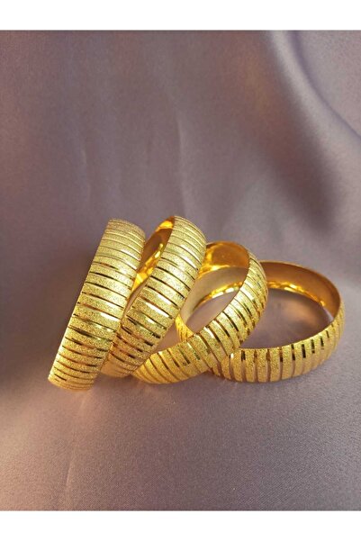 barisiva gold Kadın 22 Ayar Altın Kaplama Demo 1,5 Cm Şeritli Kum Model Bilezik