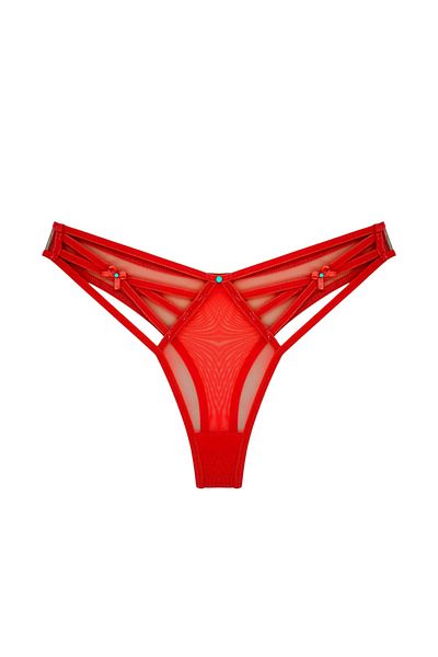 Zena Red Front and Back Tulle Side Thread Fancy Thong Women's Panties