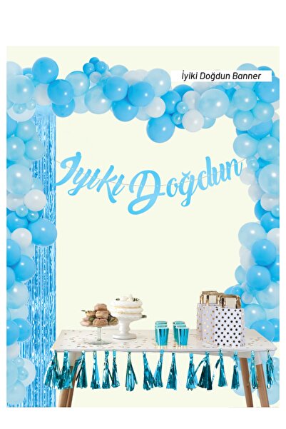 UĞUR BÖCEĞİ PARTY Χρόνια Πολλά Μπλε Χρώμα Καλλιγραφία Banner