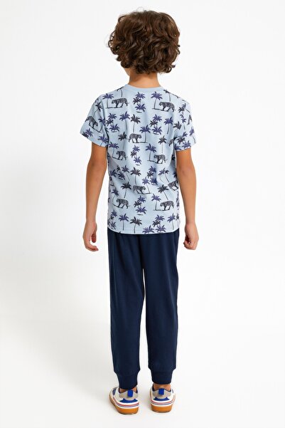 ROLY POLY Erkek Çocuk Duman Rengi Tıger Baskılı Kısa Kol Uzun Pantolon Pijama Takımı