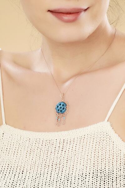 Doğan Silver Gümüş Süryani Nazarlığı Telkari El Işlemeli Kolye- Rose