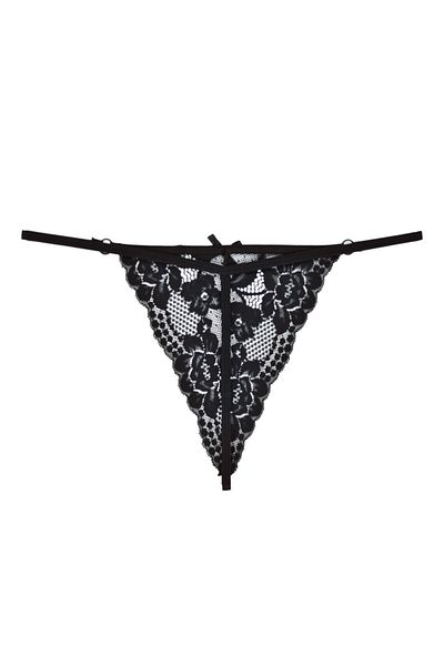 Zena Ip String Women's Panties - Black, Lace Front and Back