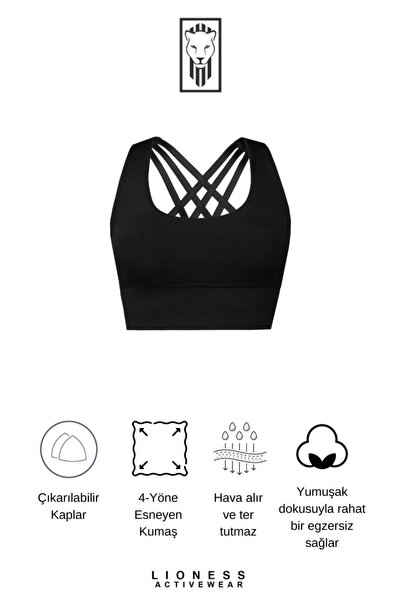 Lioness Activewear Siyah Yüksek Destekli Sırt Detaylı Kaplı Spor Sütyeni