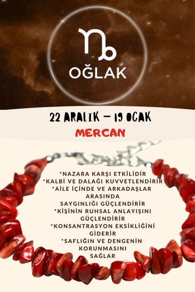 Gümüştel Sertifikalı Burç Taşı Oğlak Burcu Mercan Taşı Bileklik