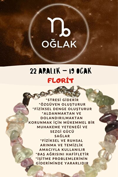 Gümüştel Sertifikalı Burç Taşı Oğlak Burcu Florit Taşı Bileklik