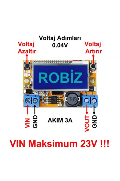 Genel Markalar 3a Ayarlanabilir Voltaj Düşürücü Modül Ekranlı Ayarlı Güç Kaynağı