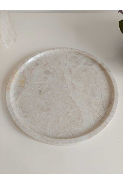 Sümeyra Marble Art Δίσκος παρουσίασης Latte - Φυσικό Μπεζ Μάρμαρο | Πιάτο κοσμημάτων | 28 εκ