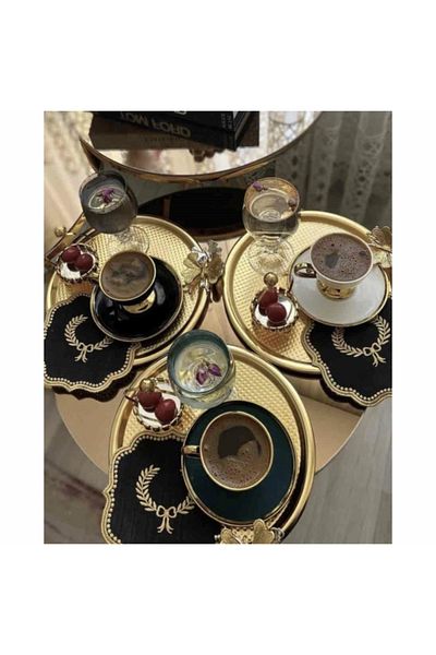 Mineli-Aşk Stylish Looking Shiny Gold 6 Piece Presentation Tray with Butterfly Accessory