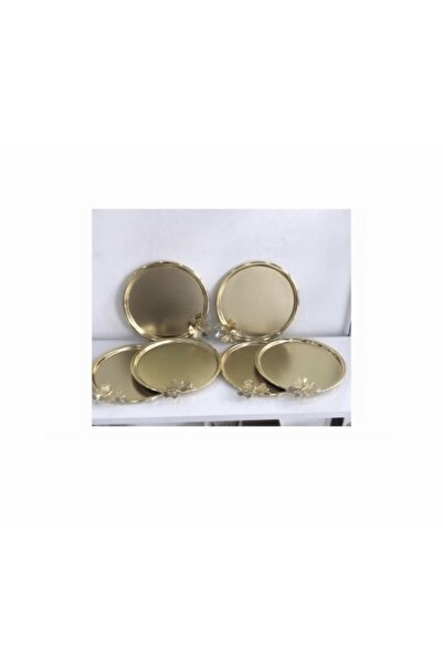 Mineli-Aşk Şık Görünümlü Parlak Gold 6 Lı Sunum Tepsisi Kelebek Aksesuarlı