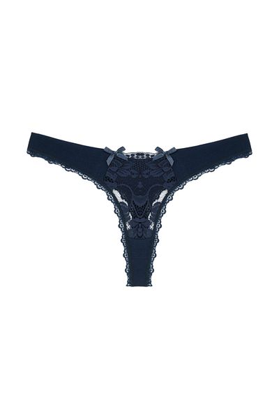 Zena Navy Blue Lace Detailed Thong Women's Panties
