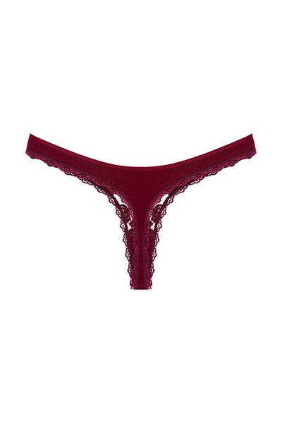 Zena Thong Claret Red Women's Panties - Lace Front Detail