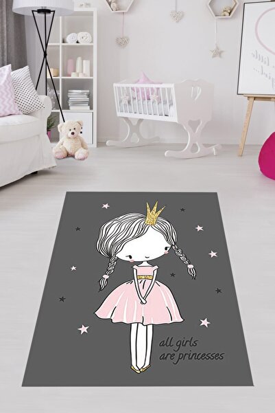 Pelangi Balerin Prenses Kelebek Desenli Dijital Baskı Yıkanabilir Kaymaz Taba...