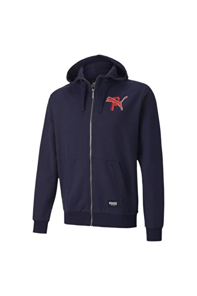 Puma ATHLETICS FZ HOODIE FL Navy Blue ανδρικό φούτερ 101119425