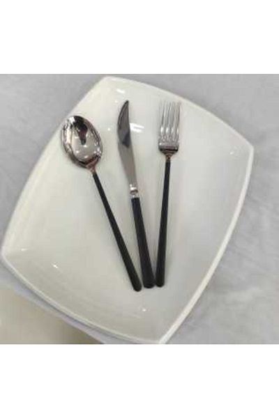 BRONDOFF Bahama 36 Piece Black Steel Fork Spoon Knife Set
