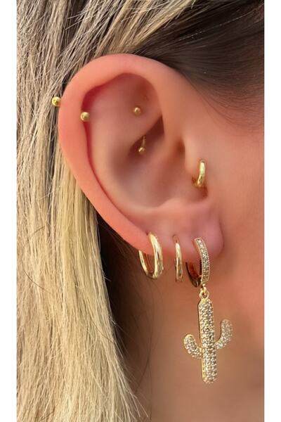 Markiz Takı Taşlı Kaktüs Küpe Gold