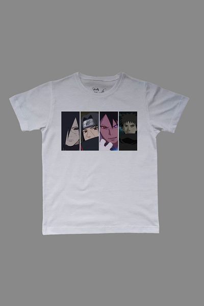 Raf Coll Tricou alb tricotat pentru copii Naruto Anime imprimat digital frontal