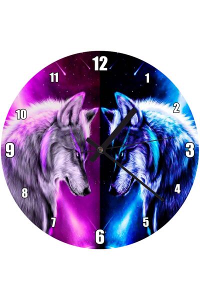 Cakatablo Ρολόι τοίχου Wolves in Blue Purple Light (διάμετρος 30x30 εκ.)