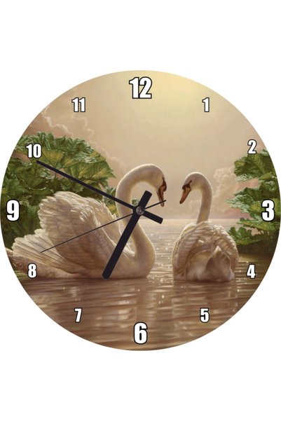 Cakatablo Gold Color White Swan Couple Wall Clock in Waters (Diameter 30X30 cm)