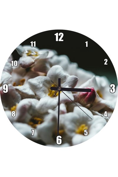 Cakatablo Rebel Pink Wall Clock among White Flowers (Diameter 30X30 cm)