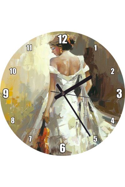 Generic Brand Kemeancı Woman in White Dress Drawing Wall Clock (Diameter 30X3...