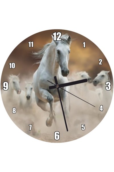 Cakatablo White Horses Running in the Sand Wall Clock (Diameter 30X30 cm)