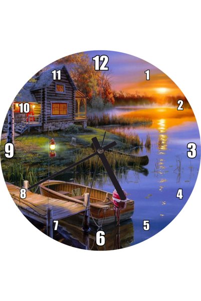 Cakatablo Lake Tree House and Boats on Sunset Wall Clock (Diameter 30X30 cm)