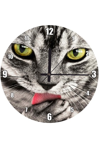 Cakatablo Cute Tabby Cat Licking Patisini Wall Clock (Diameter 30X30 cm)