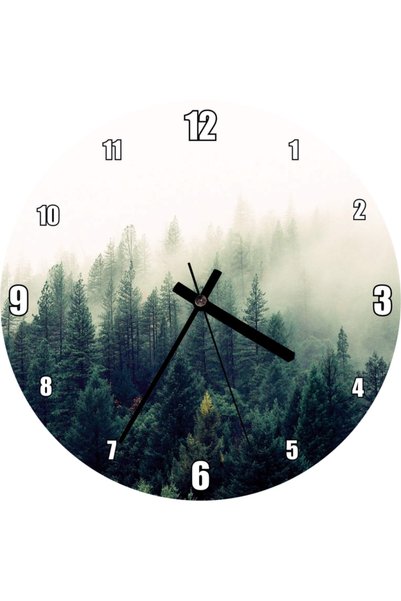 Cakatablo Wall Clock in the Misty Green Forest (Diameter 30X30 cm)
