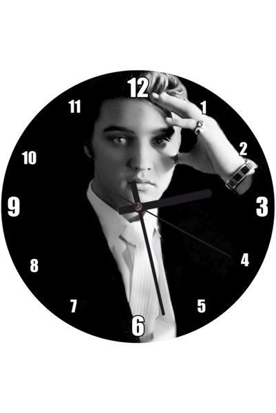 Cakatablo Black Background Elvis Presley Portrait Wall Clock (Diameter 30X30 cm)