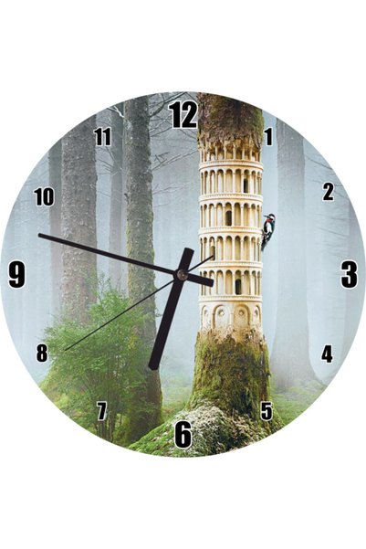 Cakatablo Woodpecker and Ancient Roman Column Metaphor Wall Clock (Diameter 3...