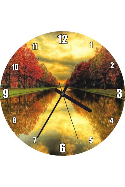 Cakatablo Forest and Waterway Visual Wall Clock in Autumn Colors (Diameter 30...