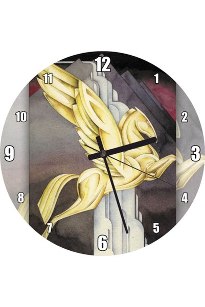 Cakatablo Golden Winged Horse and Gray Shapes Wall Clock (Diameter 30X30 cm)