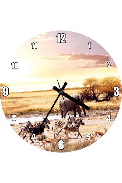 Cakatablo Animals by the Water in the Savanna Wall Clock (Diameter 30X30 cm)