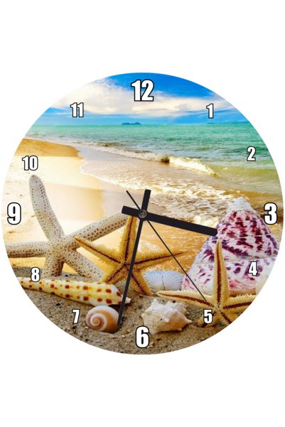 Cakatablo Starfish on the Beach and Sea Shells Wall Clock (diameter 30x30 Cm)