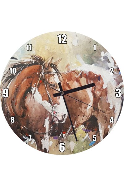 Cakatablo Brown White Horse Large Brush Strokes Visual Wall Clock (Diameter 3...