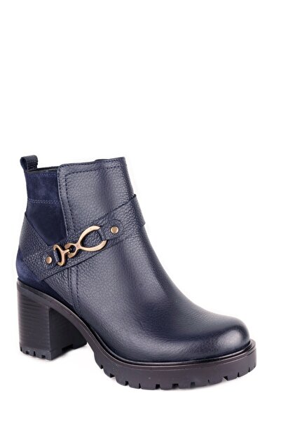 Elile Shoes Lacivert Hakiki Deri Kadın Bot