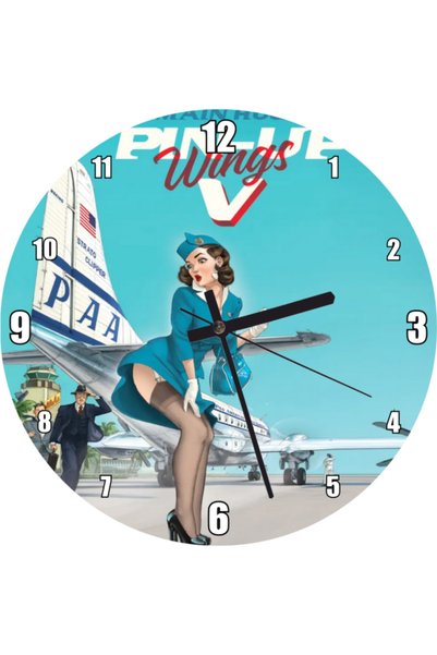 Cakatablo Ceas de perete vintage cu avion american de pasageri și stewardesă ...