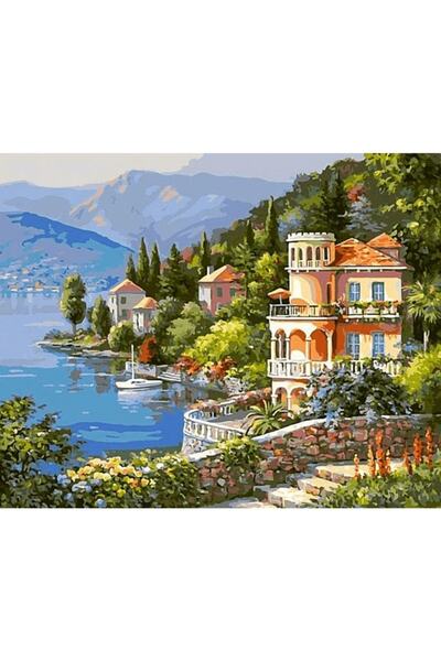 Genel Markalar Göl Kenarı ve Ev Manzarası Çerçeveli 50x65 Sayılarla Boyama Ho...