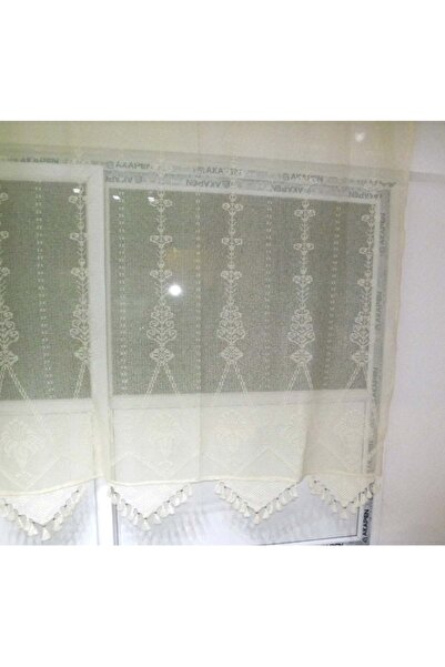 Mandaş Buldan Tül Perde El İşi Dantelli Naturel Makrome Palmiye Desen(Yüksekl...