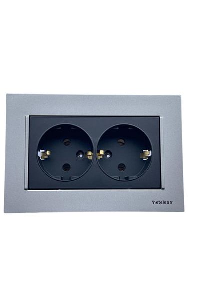 Netelsan Double Grounded Socket Black - Matte Silver