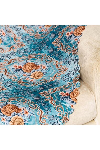 benimol Mavi Zemin Efektli Modern Damask Desen Dokuma Kadifeşönil Koltuk Şalı...