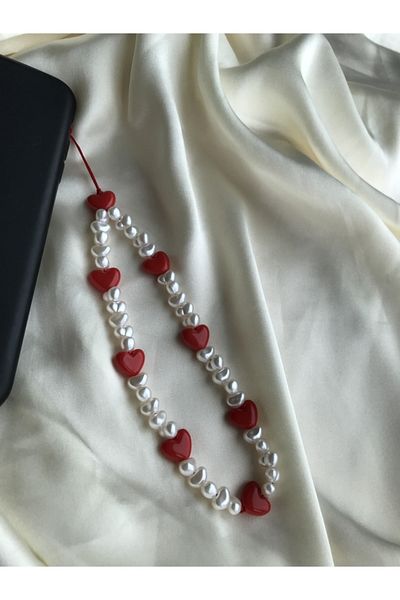 PEONY - peonyofficiall Red Heart and Pearl Phone Charm Phone Strap