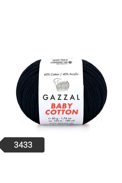 Gazzal Baby Cotton Amigurumi String 50 Gr Πλεκτό Χέρι Σκέλος Punch String 3433 Μαύρο Βαμβάκι+ακρυλικό