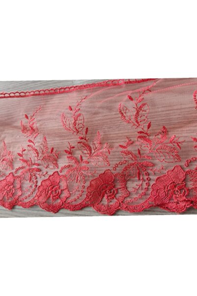 DUAYEN Kırmızı Fransız Güpür Dantel Tül Üzeri Işleme Letafet Desen 2 Metre